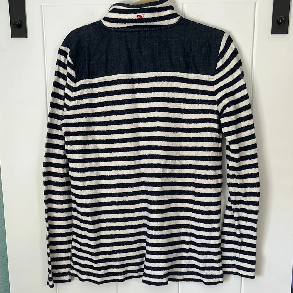 Vineyard Vines Navy and White Striped Quater-Zip Pullover